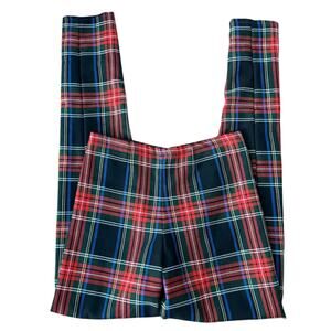 Vintage handmade red, green plaid high waisted skinny pants side zipper size XS